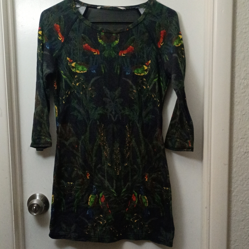 Rachel Roy Multicolor Floral Sheath Dress Short 3/4 Sleeve Round Neck